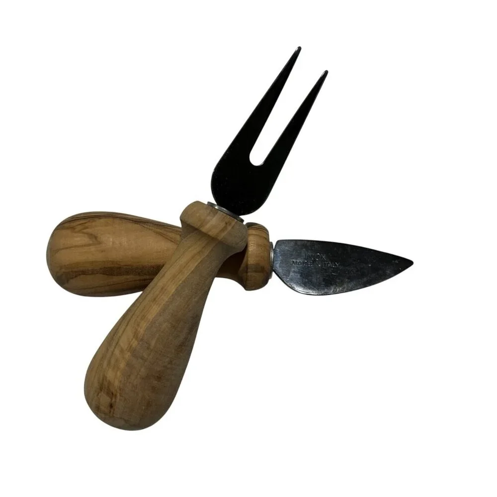 Olive Wood Cheese Knife Pick gift Set Mediterranean Italian Stainless Blade